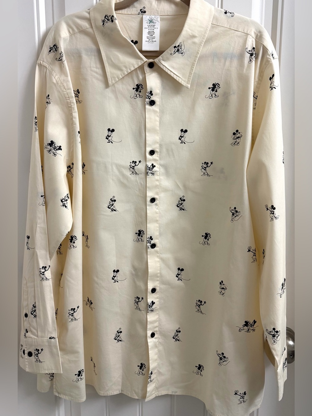 Disney Cream Button-Down Shirt with Black Mickey Print